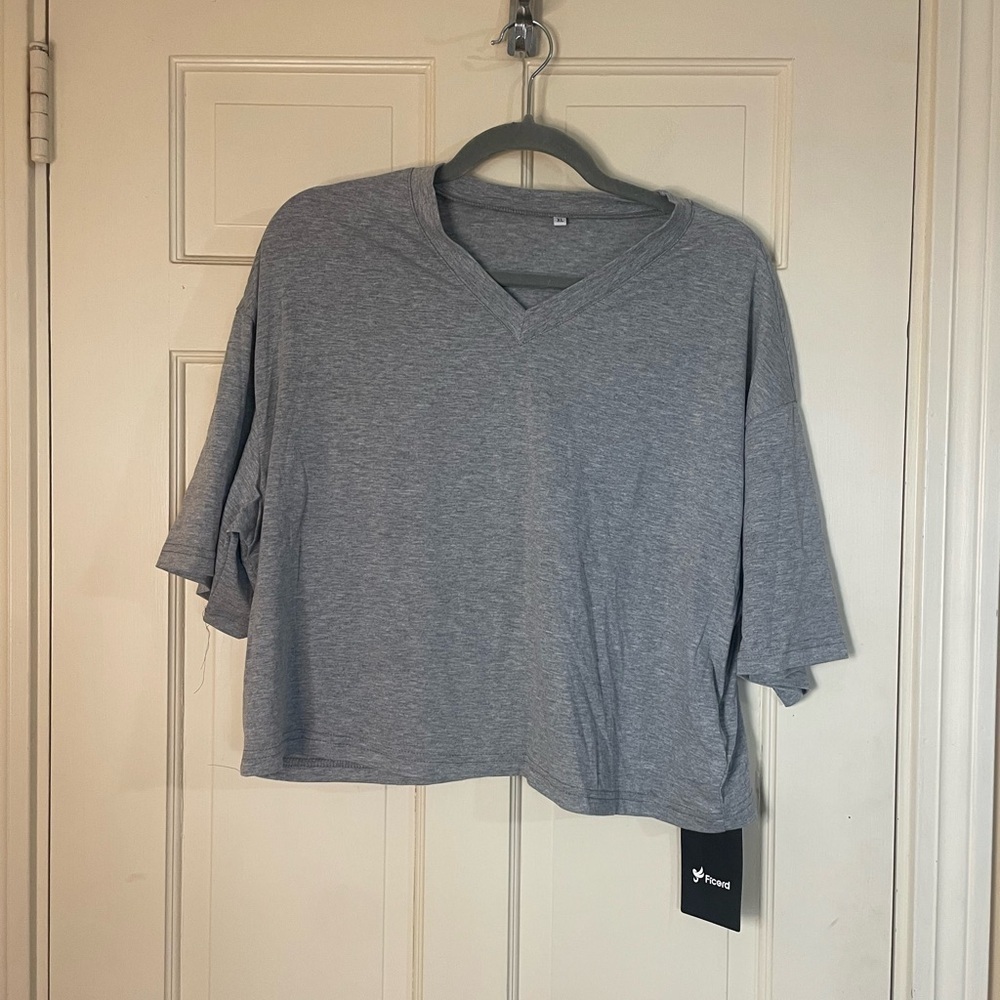 Ficerd Bundle Of 2 Women's V-Neck T Shirts, Short Sleeve Cotton XL Blue/Gray NWT